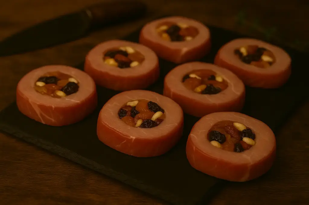 Roti de porc florida fumé et garni de fruits secs